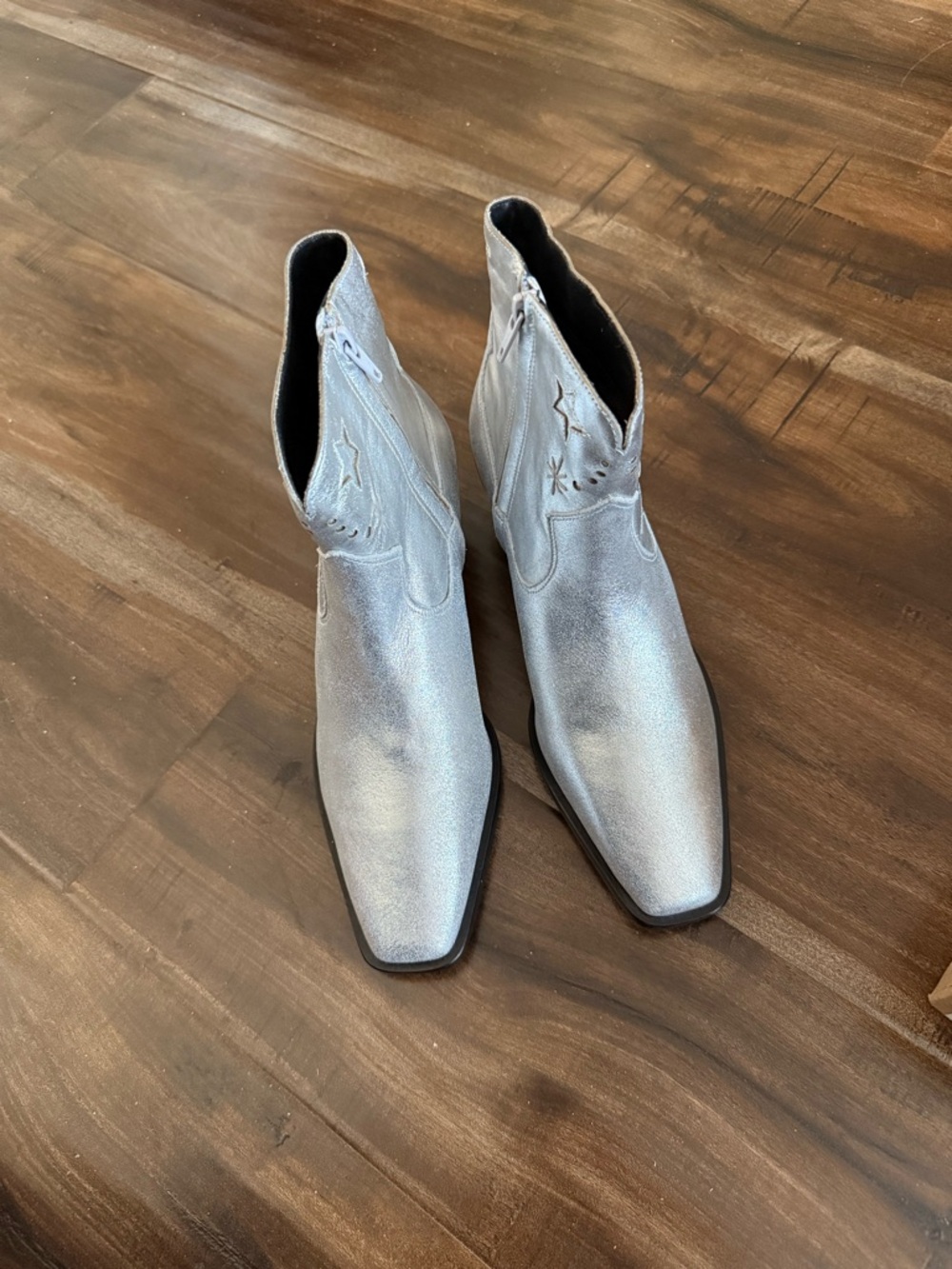 Johnny Was Silver Metallic Western Ankle Boots